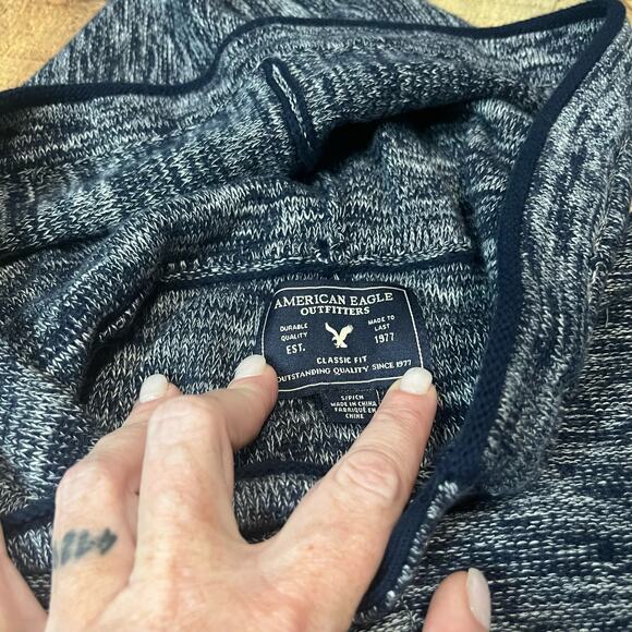 American Eagle | Men's Classic Fit Blue 100% Cotton Full Zip Hood Sweater Sz S - Picture 3 of 4